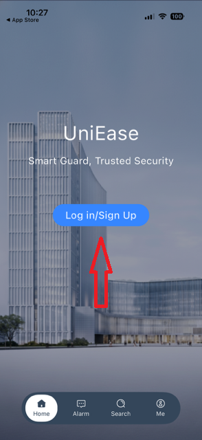 UniEase opening screen showing the Log In or Sign Up button