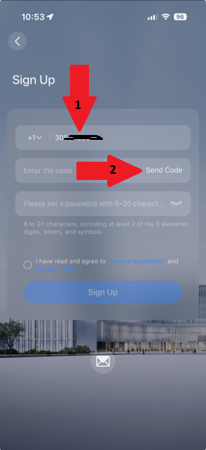 UniEase signup screen showing where to enter a phone number and tap Verify